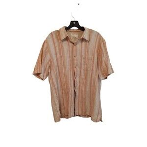 Tasso Elba Island Men's Coral and beige stripe Linen blend button down